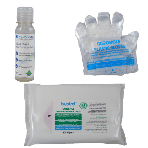 Hand Gel, Bacterial Wipes and Protective Gloves